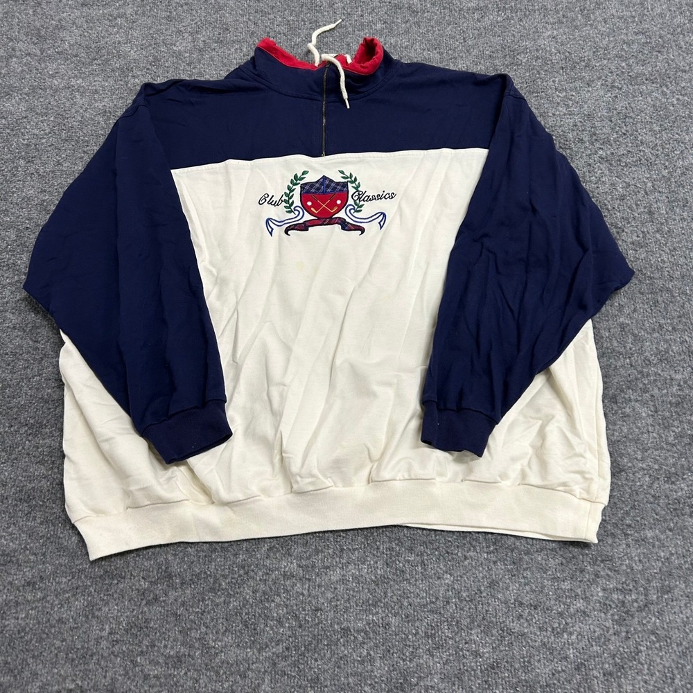 Jantzen Pullover Sweatshirt Womens Size 2X Navy Cream Colorblock Quarter Zip